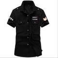 Short-sleeve black military cargo shirt with epaulettes and chest pockets for men - M / Black