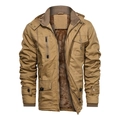 Chaqueta de trabajo caqui para hombre con forro polar cálido y capucha para el invierno - M / Caqui