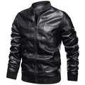 Chaqueta bomber clásica de cuero sintético negro para hombre con cuello y dobladillo - M / Negro