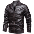 Chaqueta bomber de cuero sintético marrón oscuro para hombre con puños de punto - M / Café Oscuro