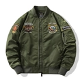 Army green MA-1 bomber jacket with detailed embroidery patches and windproof finish - M / Green