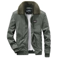 Herren Kord-Fliegerjacke in Graugrün mit weißem Lammfellfutter und Pelzkragen - M / Armeegrün