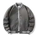 Men's dark grey nylon bomber jacket with striped ribbed collar and metal snap buttons - S / Gray