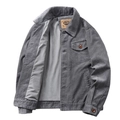 Men's retro grey corduroy jacket with classic collar and chest pocket detail - M / Gray