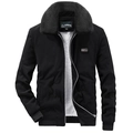 Schwarze Cordjacke für Herren mit warmem weißem Lammfellfutter und künstlichem Pelzkragen - M / Schwarz