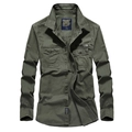 Men's army green long sleeve military style utility shirt with double chest pockets - Army Green