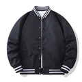 Classic black pilot bomber jacket with striped ribbed trims and snap button closure - S / Black