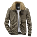 Herren Cordjacke in Olivgrün mit dickem Fleece-Futter und warmem Lammwollkragen - M / Khaki