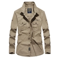 Men's khaki long sleeve outdoor tactical shirt with dual chest pockets and off-road logo - Khaki