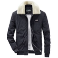 Dunkelgraue Cordjacke für Herren mit weißem Sherpa-Kragen und Metallreißverschluss - M / Grau