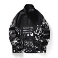 Veste noire à col montant pour homme style urbain avec imprimé graffiti blanc audacieux - M / Noir