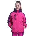 Pink and purple 3-in-1 outdoor jacket for women with waterproof hooded design - M / Rose Red Patchwork