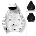 Men's gradient windbreaker jacket with hooded astronaut print and adjustable cuffs - 6XL / White
