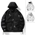 Men's hooded windbreaker jacket with astronaut space print in black and white colors - 6XL / Black