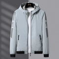 Light gray men's sun protection windbreaker hoodie with letter print and zip pockets - M / Fog Blue