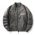 Men's dark grey MA-1 bomber jacket with American Indian themed embroidery patches - M / Gray