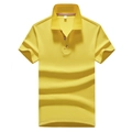 Polo de hombre amarillo de manga corta con cinta tricolor en el cuello y la tapeta - M / Amarillo