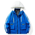 Veste coupe-vent bleue pour homme avec capuche blanche et poches jaunes tendance - M / Bleu