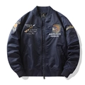 Men's dark blue bomber jacket with colorful Indian embroidery and utility sleeve pocket - M / Dark Blue