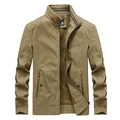 Herren Freizeitjacke in Khaki mit Stehkragen, Reißverschluss und Stickerei - M / Khaki
