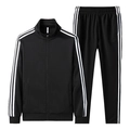 Survêtement noir pour homme avec rayures latérales blanches et veste à col montant - S / Noir
