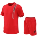 Men's breathable red sports suit with quick-dry short sleeve T-shirt and matching shorts - M / Red
