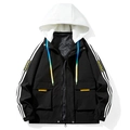 Veste cargo noire pour hommes avec capuche blanche et détails jaunes au style streetwear - M / Noir