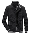Men's black casual jacket with stand collar, striped ribbing and geometric lining - M / Black