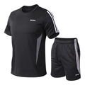 Completo sportivo nero da uomo ad asciugatura rapida con t-shirt, shorts e strisce - M / Nero