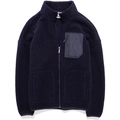Men's navy blue fleece jacket with grey chest zip pocket and stand collar - M / Dark Blue - Men