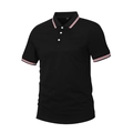 Classic black short-sleeved Polo shirt for men with red and white striped collar and cuffs - S / Black