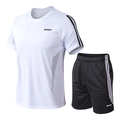 Completo sportivo da uomo con t-shirt bianca a maniche corte e pantaloncini neri - M / Bianco