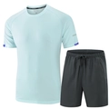 Men's two-piece sports set featuring light blue breathable t-shirt and dark grey shorts - M / Sky Blue