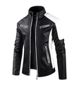 Détail de la veste de moto en similicuir noir et blanc avec épaules à rayures - M / Noir