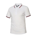 Classic white short sleeve Polo shirt with red and blue striped collar and cuff details - S / White