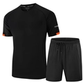 Men's athletic set with breathable black t-shirt and drawstring shorts for running - M / Black
