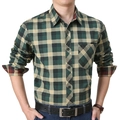 Camicia a quadri verde da uomo a maniche lunghe con taschino sul petto e colletto classico - M / Verde
