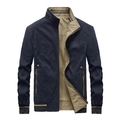 Herren Freizeitjacke in Dunkelblau, wendbar mit Stehkragen und gestreiften Rippbündchen - M / Dunkelblau