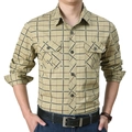 Camicia casual a quadri color kaki da uomo con tasche a bottone e maniche lunghe - M / Giallo Chiaro