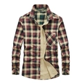 Casual men's plaid long sleeve shirt with classic red and blue check pattern and pocket - M / Red Check