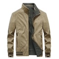 Herren-Wendejacke mit Stehkragen in Khaki mit gestreiften Rippbündchen und Stickerei - M / Khaki