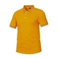 Bright yellow short sleeve polo shirt with black and white striped collar and cuffs - S / Yellow