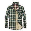 Mens long sleeve plaid casual shirt in dark green and beige featuring a front pocket - M / Green Check