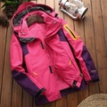 Women's outdoor waterproof pink and purple mountain jacket with warm fleece lining - M / Rose Red (Women)
