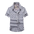Chemise décontractée à manches courtes pour hommes avec poches poitrine et carreaux - M / Bleu à Carreaux