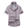 Chemise à manches courtes à carreaux pour hommes avec col à revers et poches - M / Carreaux Rouges