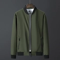 Men's casual army green zip-up jacket with ribbed cuffs and stand collar in a relaxed fit - M / Army Green