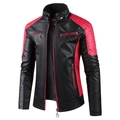 Veste de moto pour homme en similicuir avec col montant et détails d'épaules rouges - M / Rouge