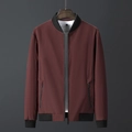 Burgundy casual bomber jacket for men with black ribbed trim and zipper pockets - M / Burgundy