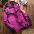 Waterproof 3-in-1 outdoor jacket in magenta and purple with warm grey fleece liner - M / Dark Purple (Women)